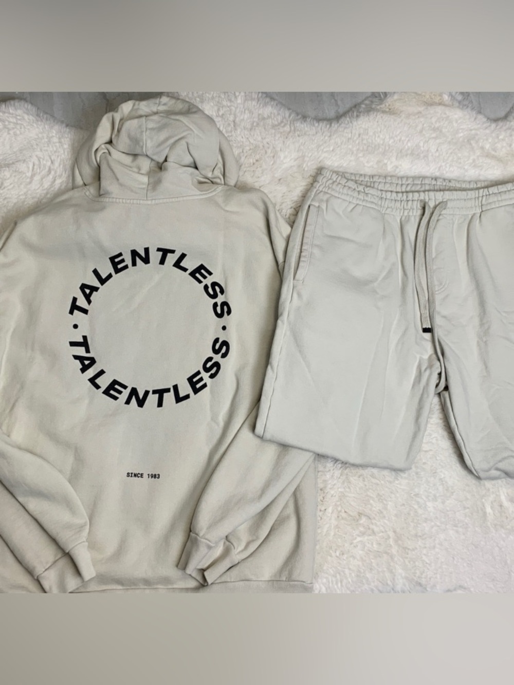 Talentless Heavyweight Bone Circle Logo Hoodie and Sweat Pants Men’s Size XXL